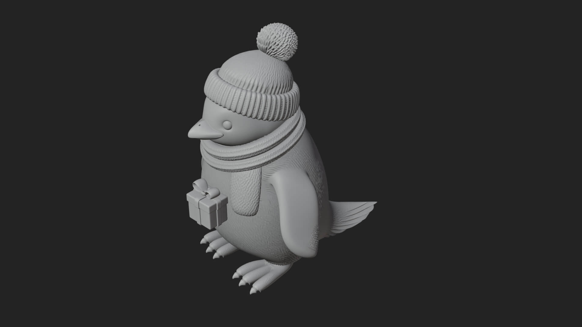 Knit Hat Penguin Statue Design 1 3D Print Model 3D Model