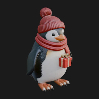 Knit Hat Penguin Statue Design 1 3D Print Model