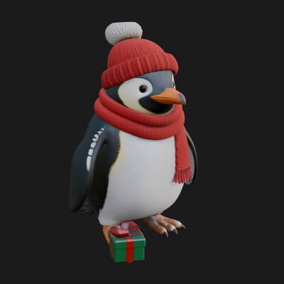 Knit Hat Penguin Statue Design 2 3D Print Model