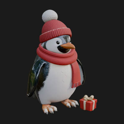 Knit Hat Penguin Statue Design 3 3D Print Model