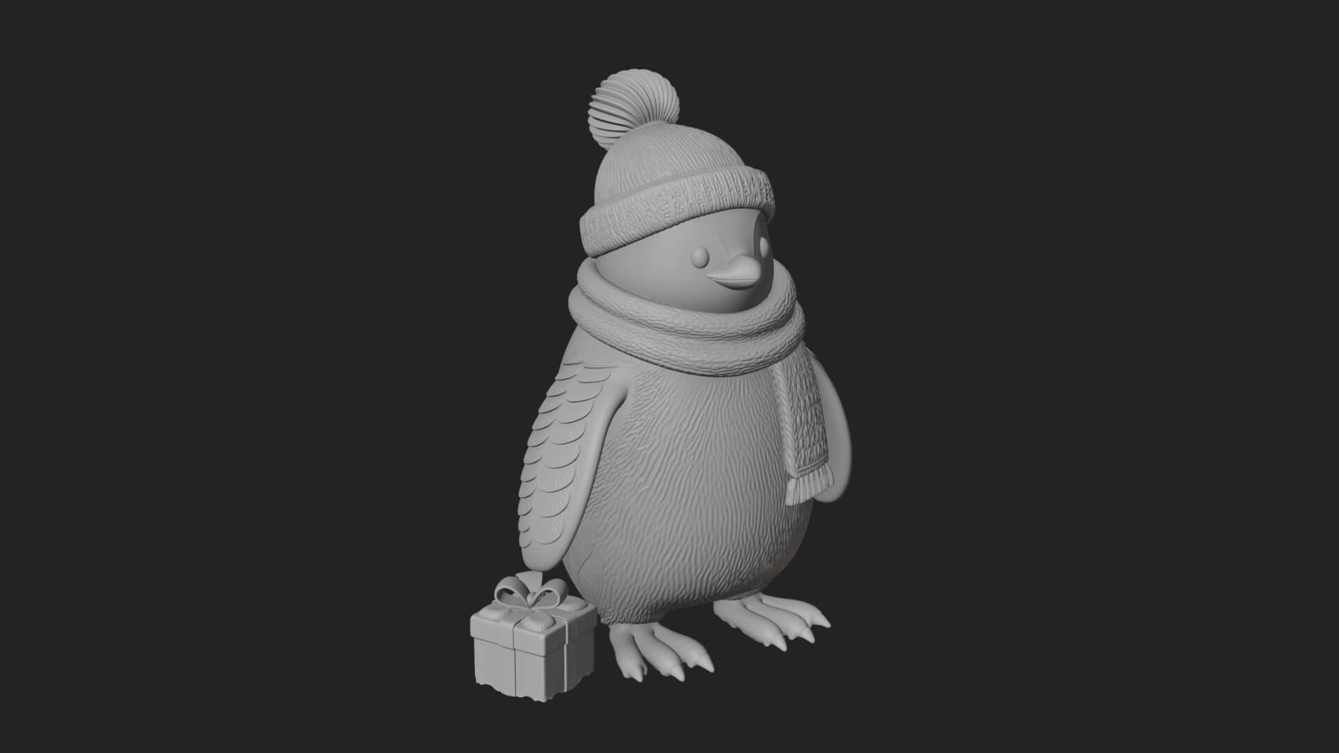 Knit Hat Penguin Statue Design 4 3D Print Model 3D Model