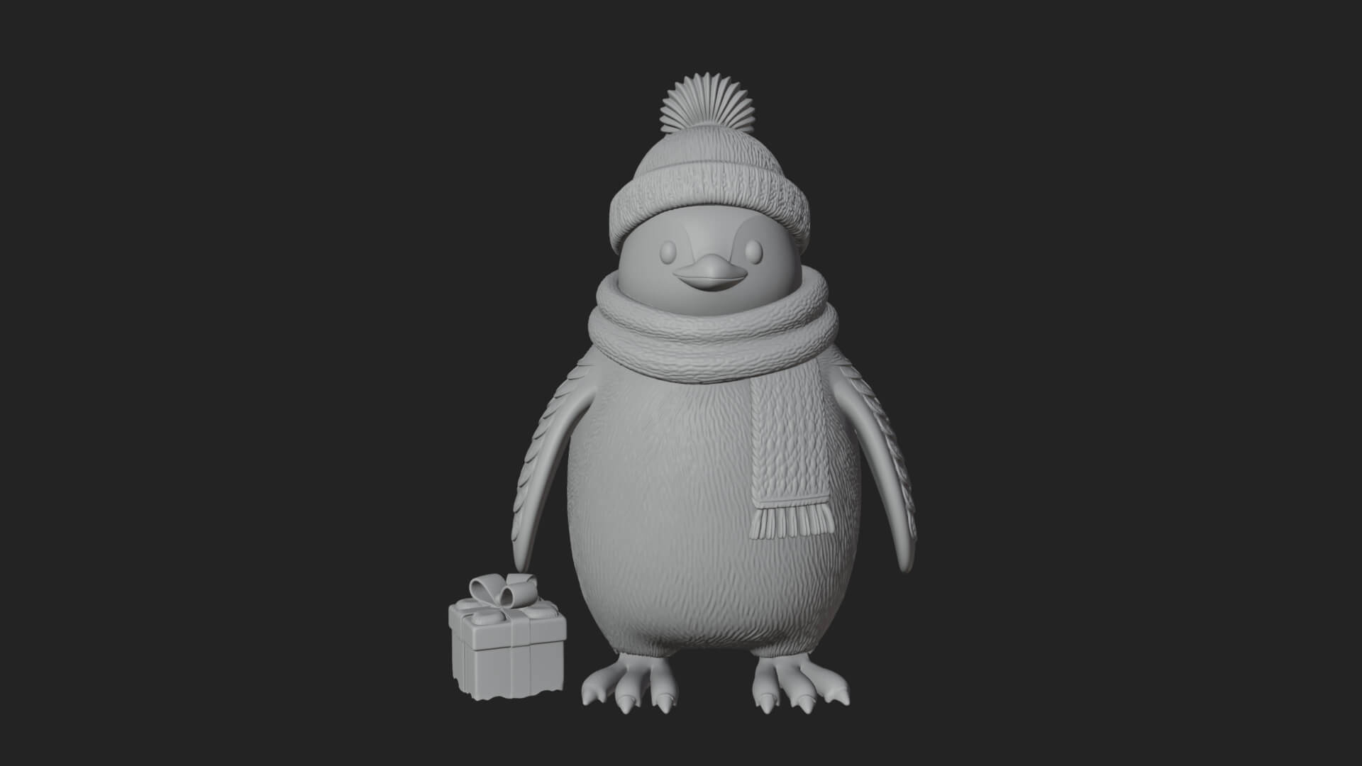 Knit Hat Penguin Statue Design 4 3D Print Model 3D Model