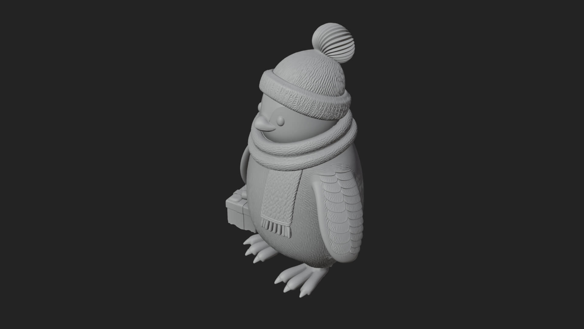 Knit Hat Penguin Statue Design 4 3D Print Model 3D Model