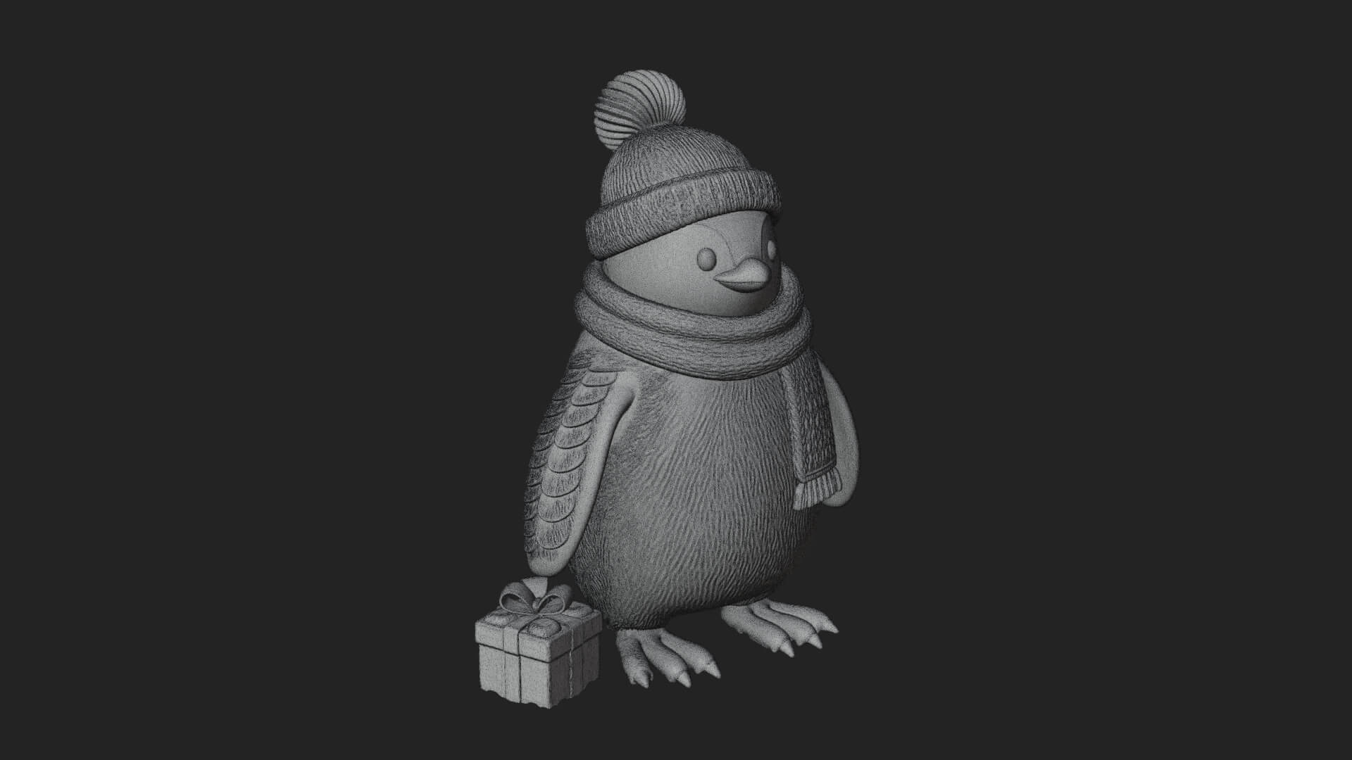Knit Hat Penguin Statue Design 4 3D Print Model 3D Model