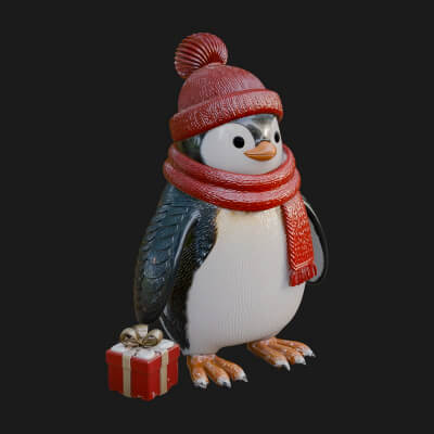 Knit Hat Penguin Statue Design 4 3D Print Model