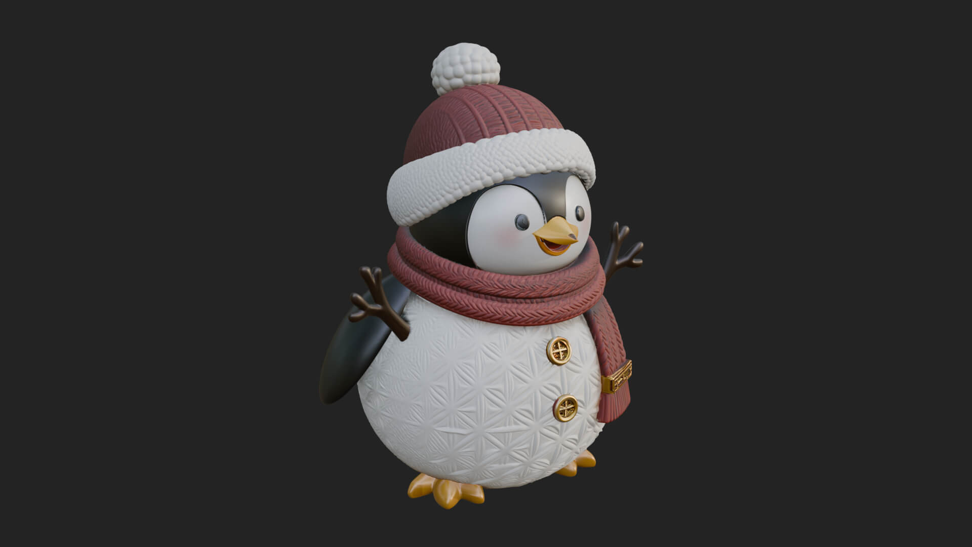Knit Hat Penguin Statue Design 5 3D Print Model 3D Model