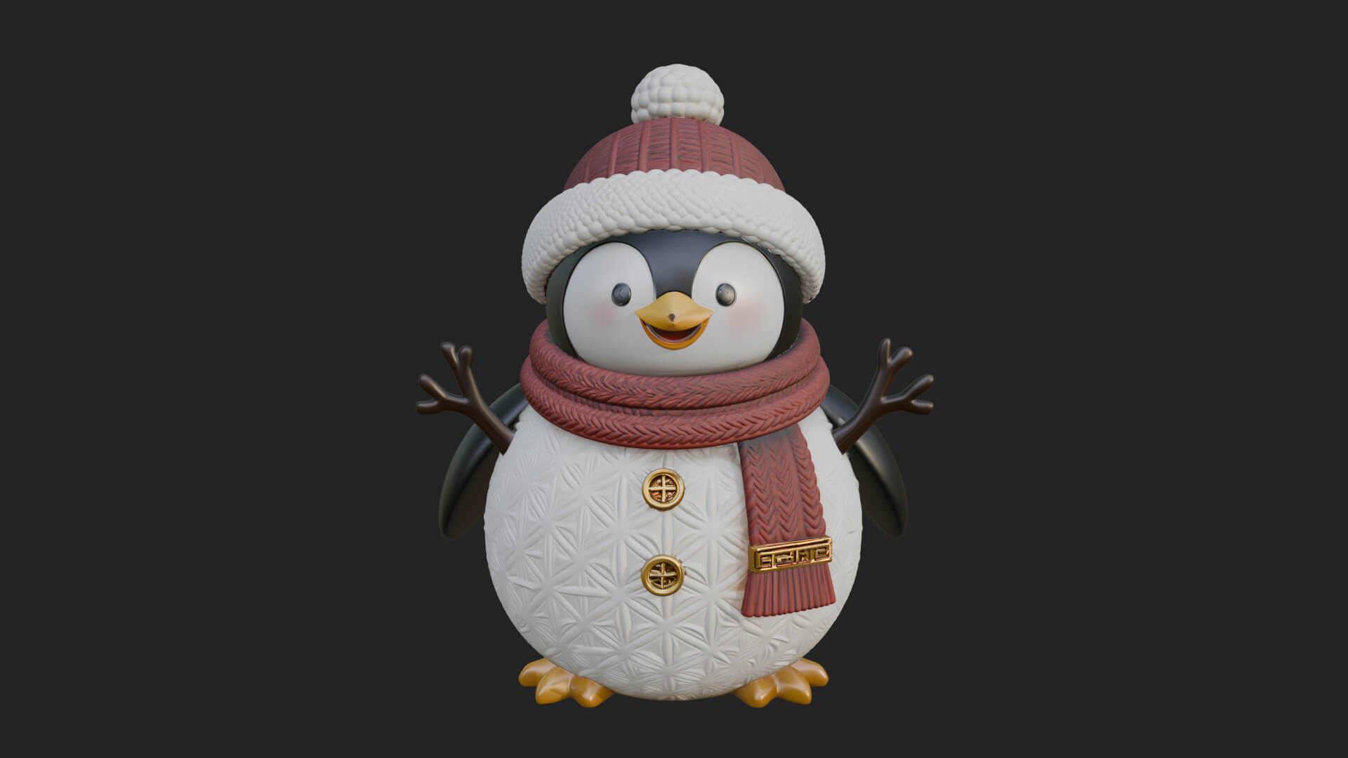 Knit Hat Penguin Statue Design 5 3D Print Model 3D Model