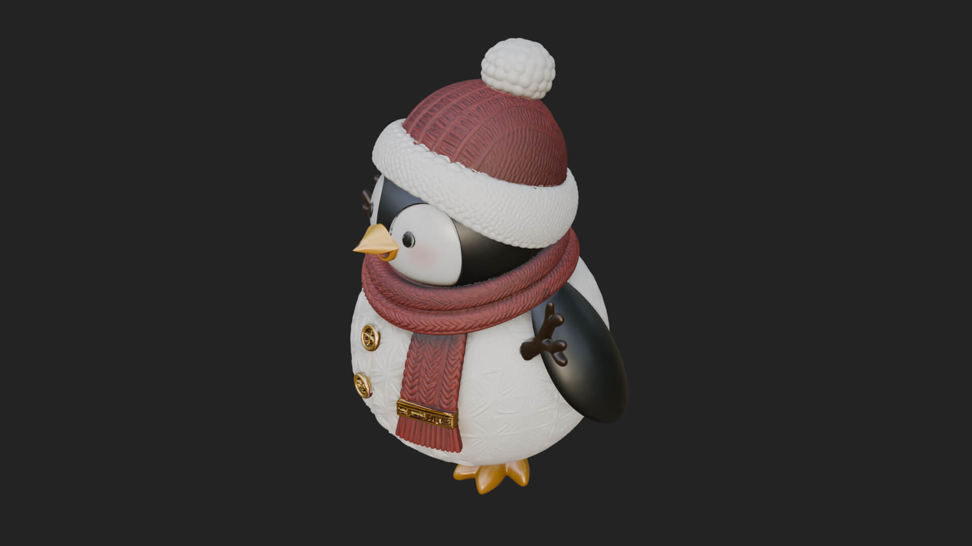 Knit Hat Penguin Statue Design 5 3D Print Model 3D Model