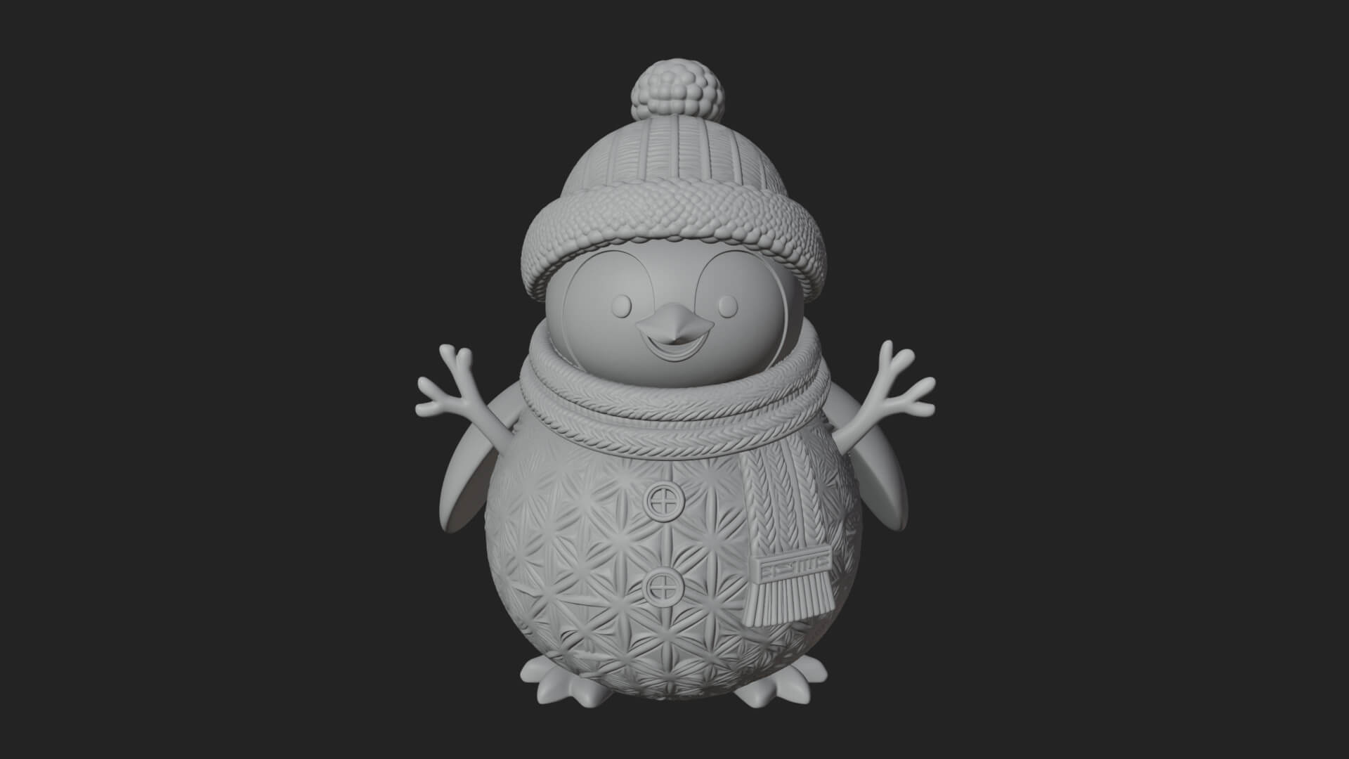 Knit Hat Penguin Statue Design 5 3D Print Model 3D Model