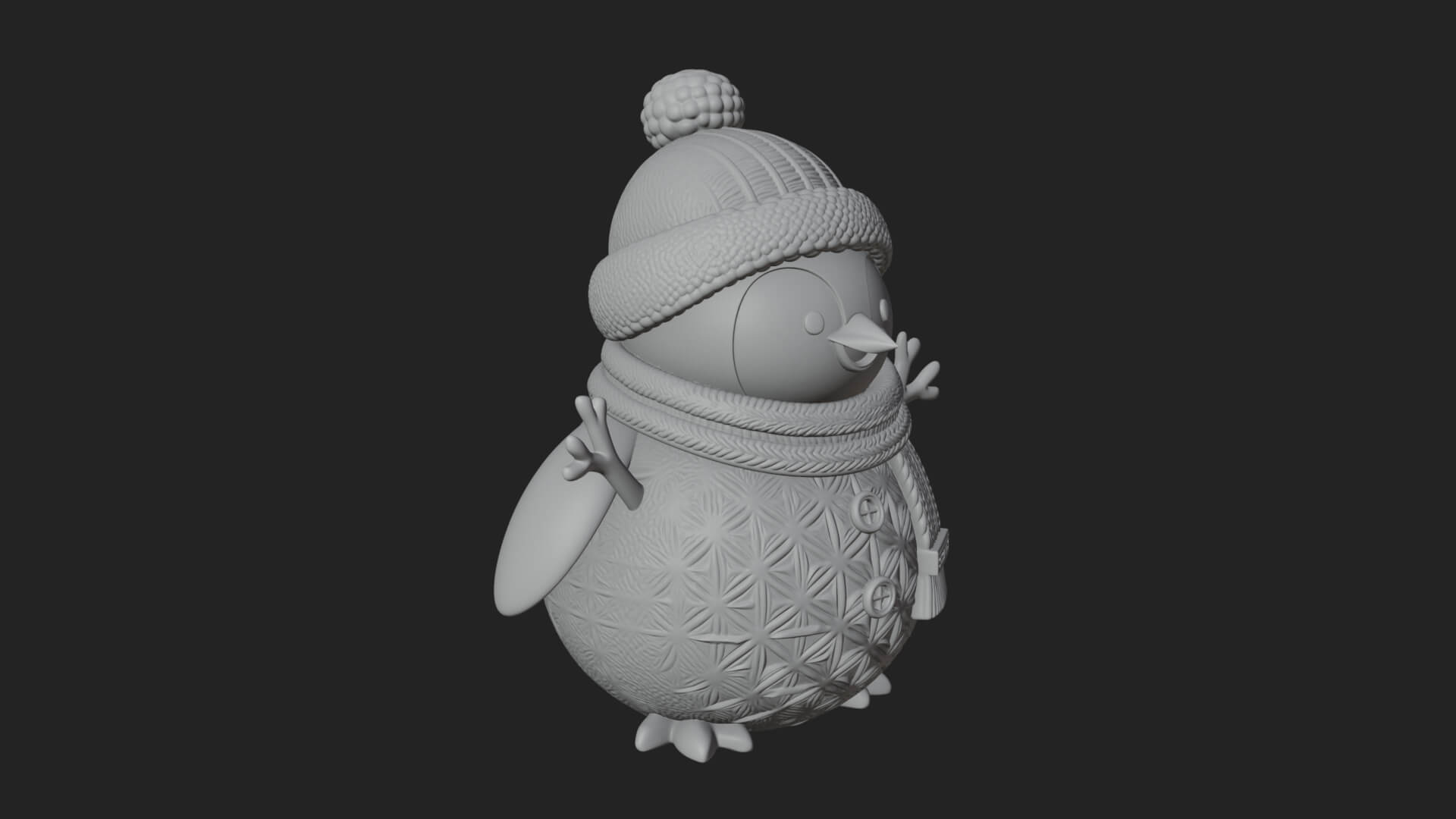 Knit Hat Penguin Statue Design 5 3D Print Model 3D Model