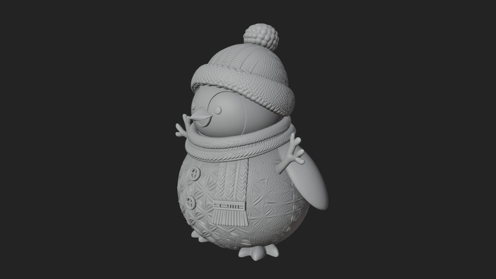Knit Hat Penguin Statue Design 5 3D Print Model 3D Model