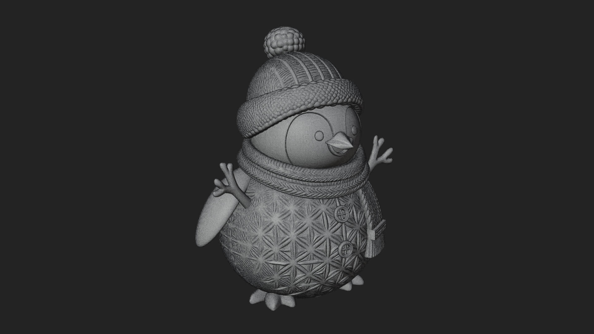 Knit Hat Penguin Statue Design 5 3D Print Model 3D Model