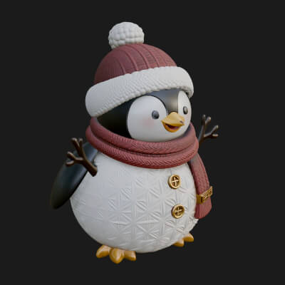 Knit Hat Penguin Statue Design 5 3D Print Model