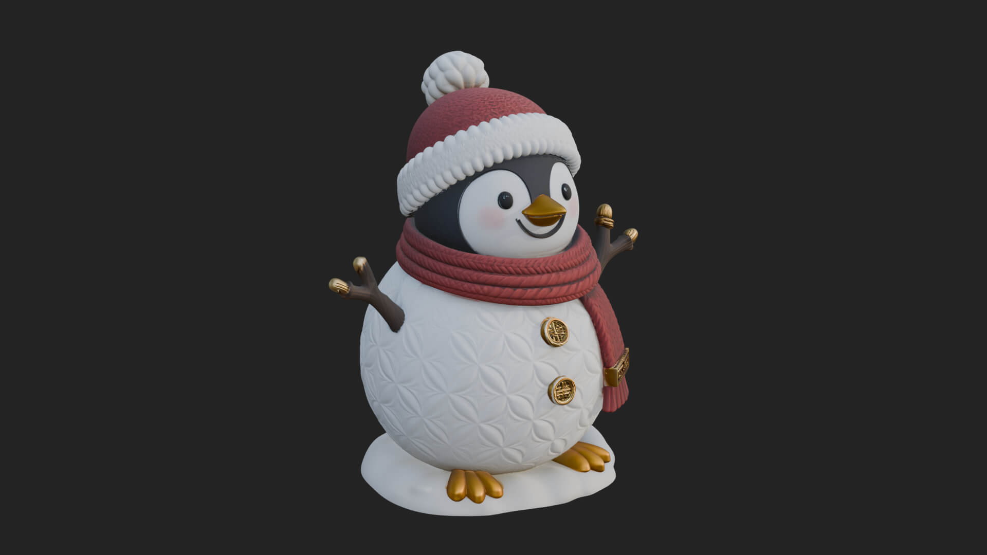 Knit Hat Penguin Statue Design 6 3D Print Model 3D Model