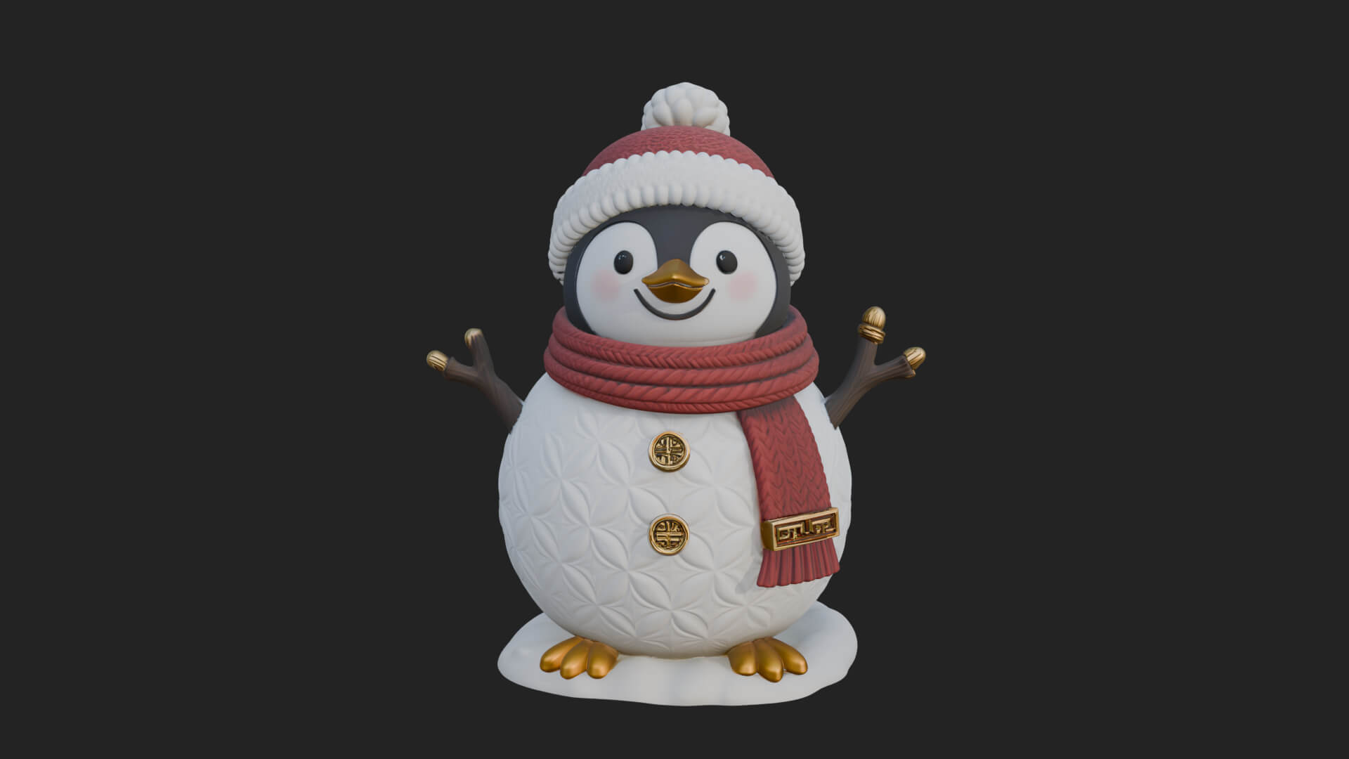 Knit Hat Penguin Statue Design 6 3D Print Model 3D Model