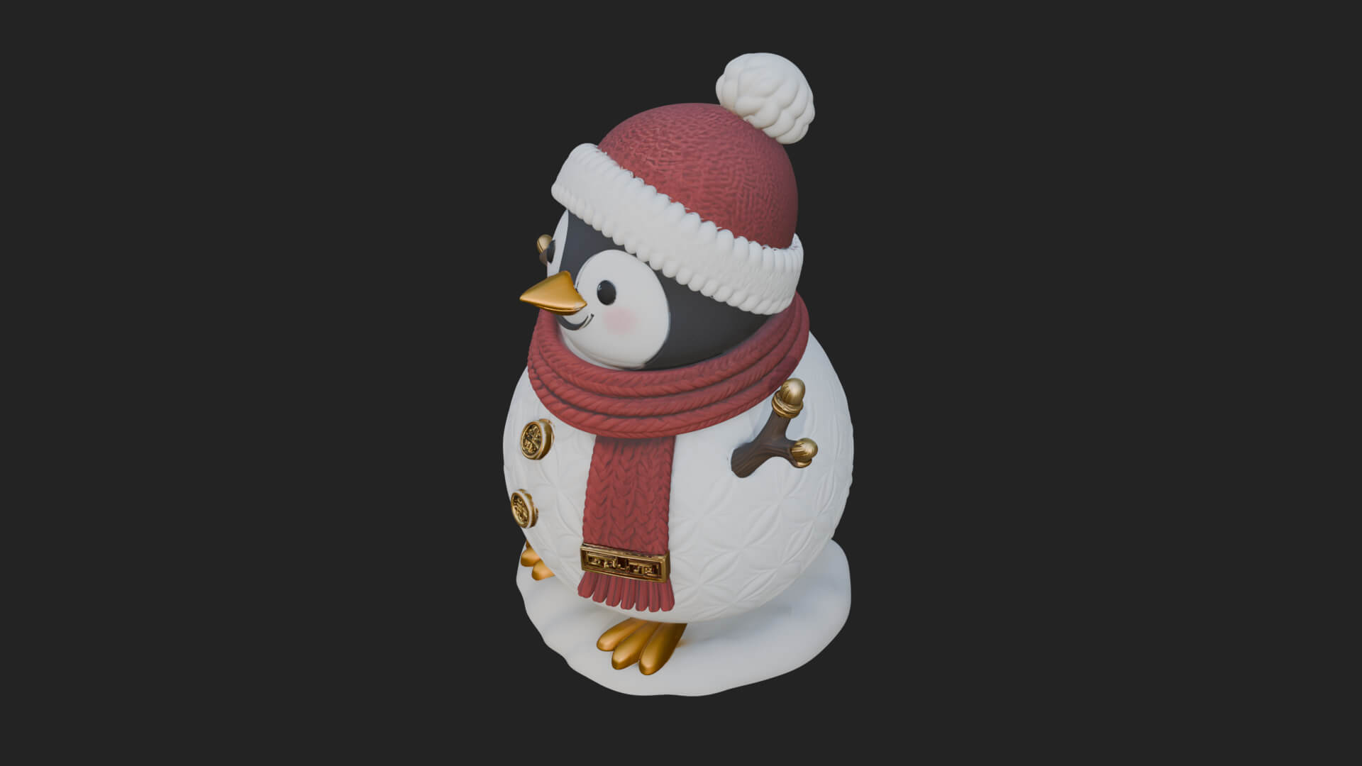 Knit Hat Penguin Statue Design 6 3D Print Model 3D Model