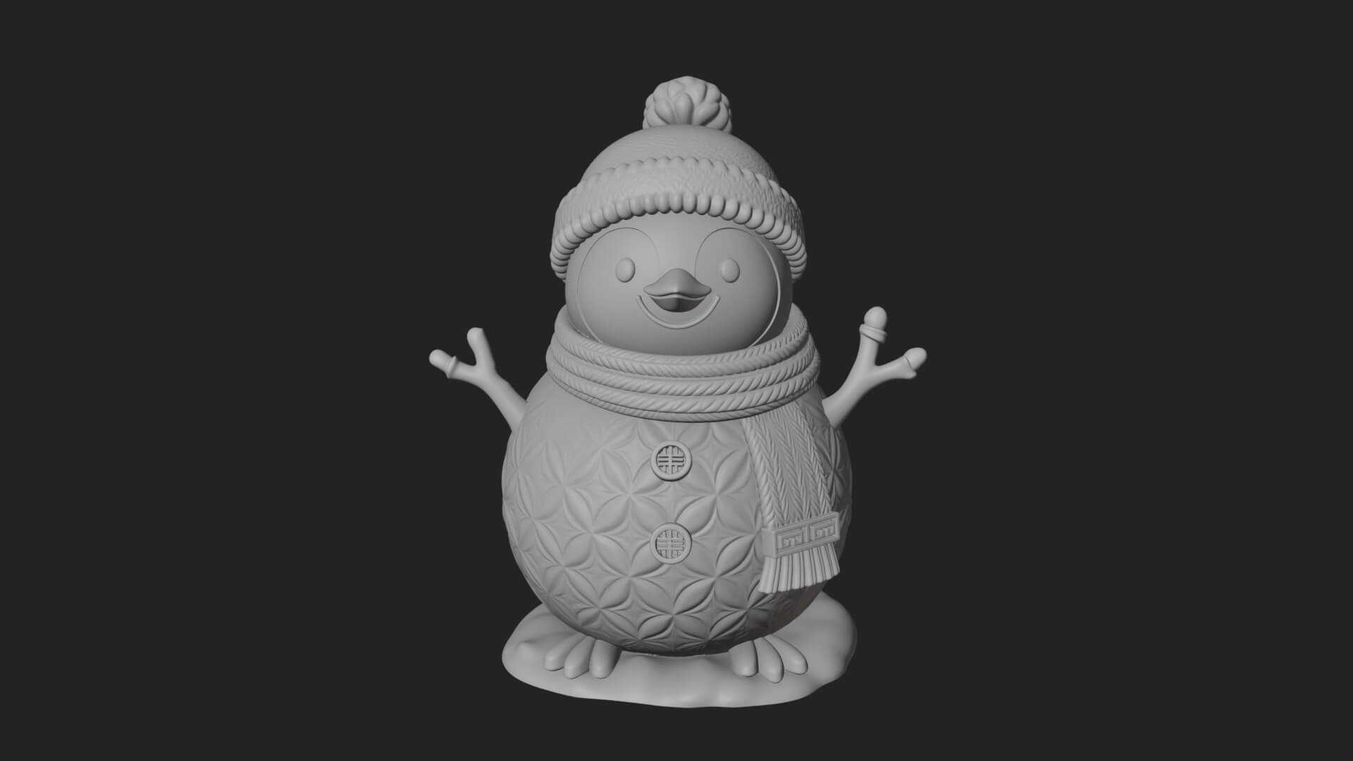 Knit Hat Penguin Statue Design 6 3D Print Model 3D Model