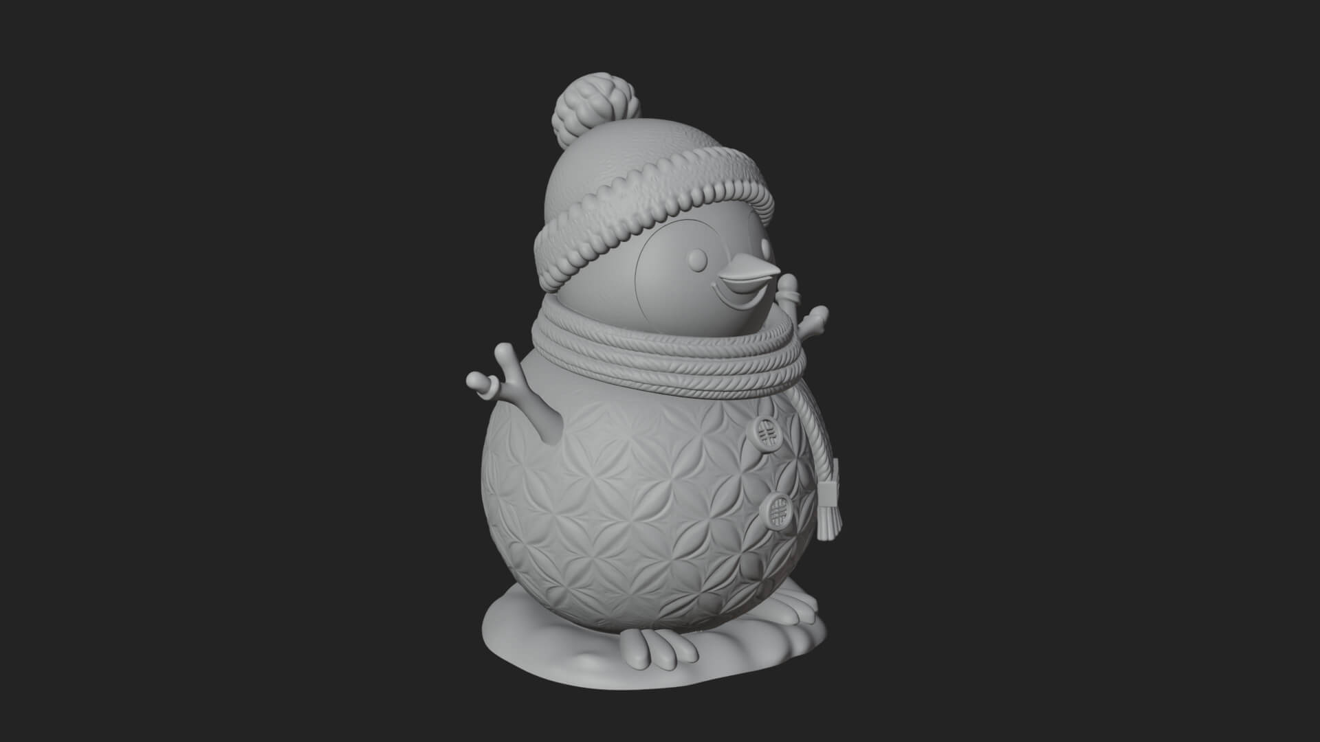 Knit Hat Penguin Statue Design 6 3D Print Model 3D Model