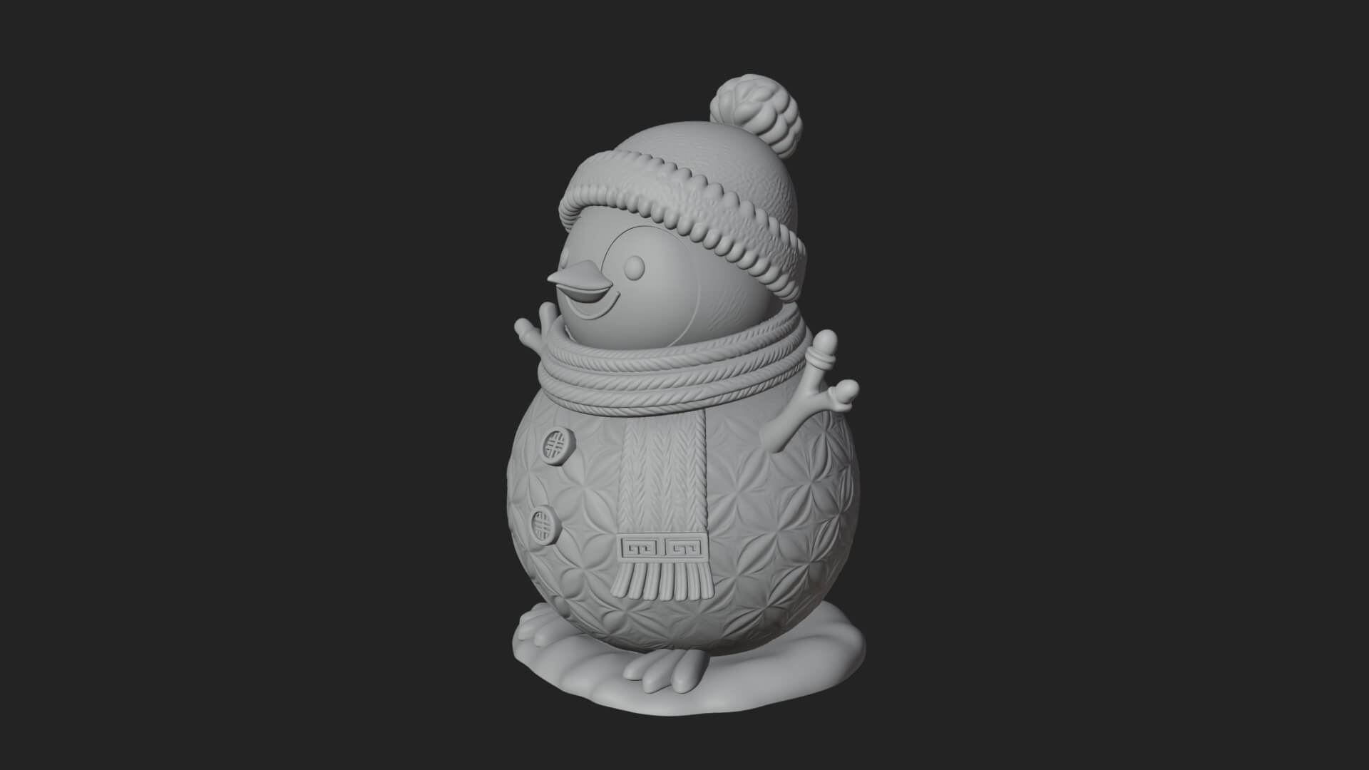 Knit Hat Penguin Statue Design 6 3D Print Model 3D Model