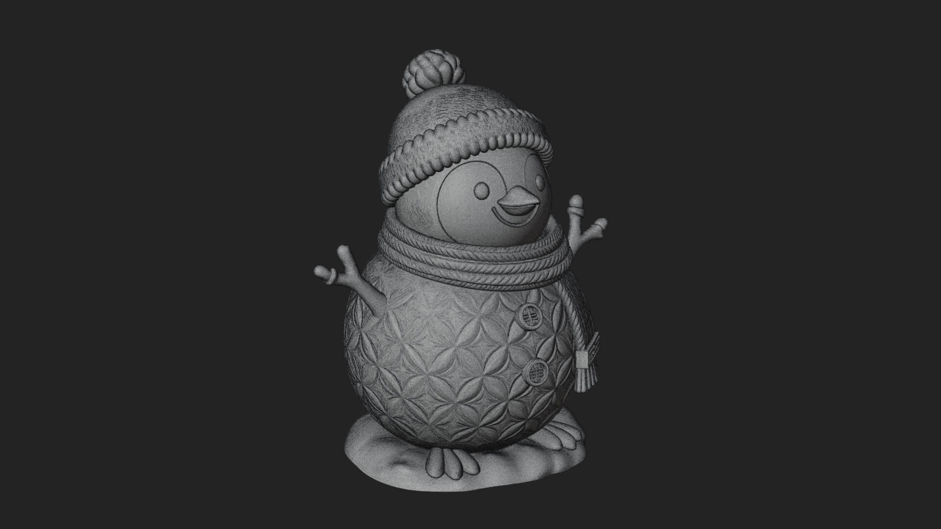 Knit Hat Penguin Statue Design 6 3D Print Model 3D Model