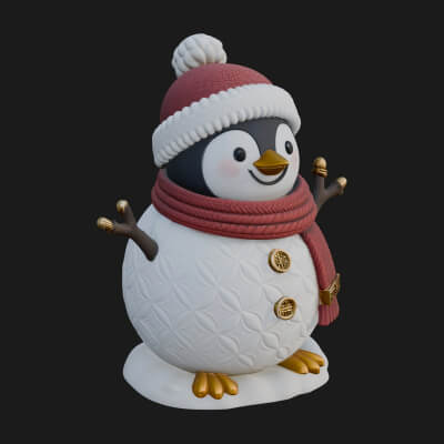Knit Hat Penguin Statue Design 6 3D Print Model