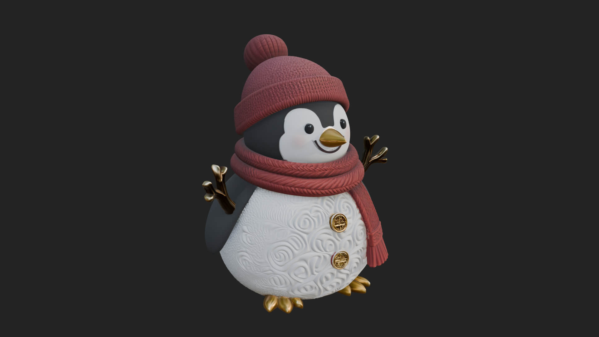 Knit Hat Penguin Statue Design 7 3D Print Model 3D Model