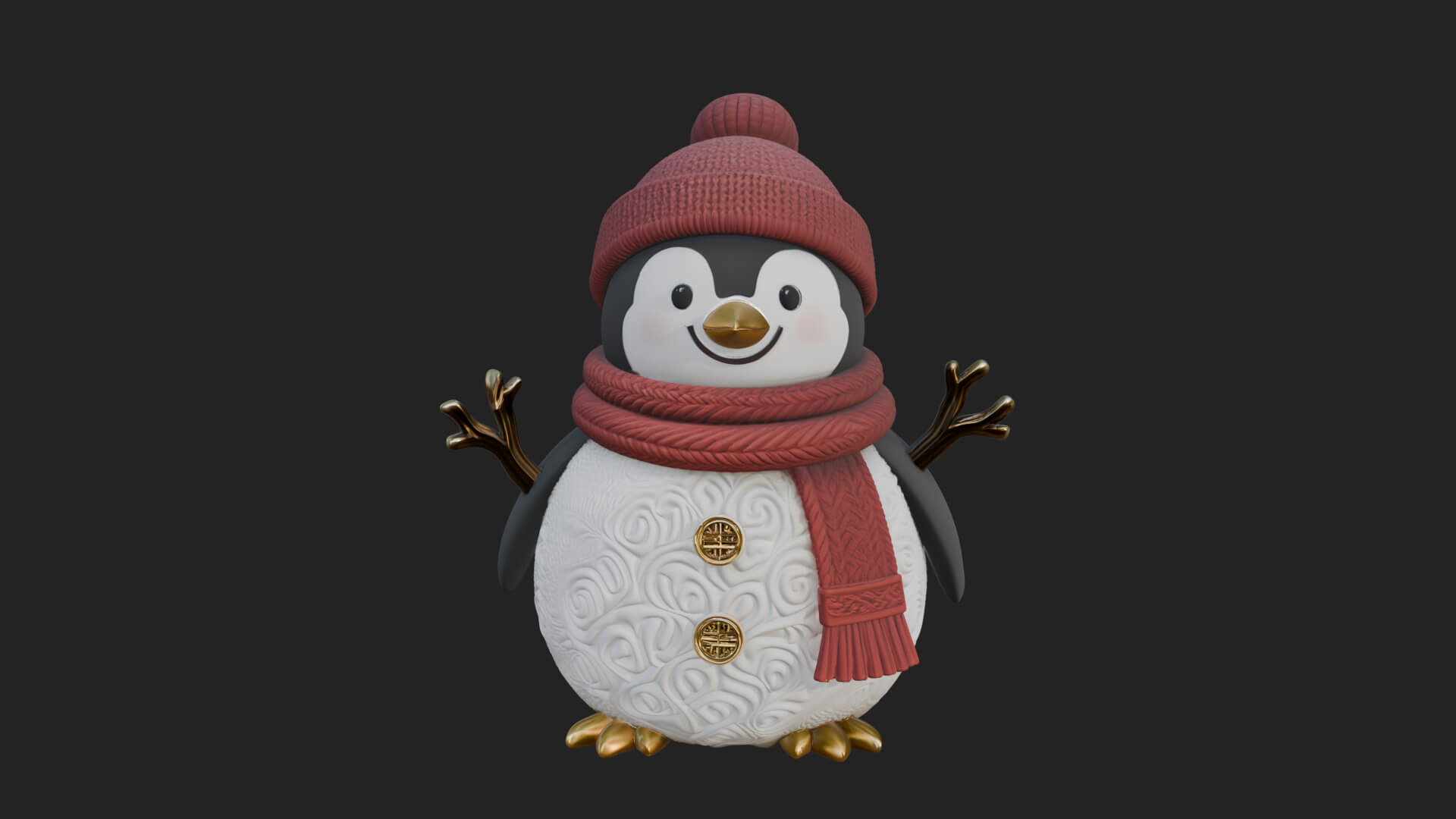 Knit Hat Penguin Statue Design 7 3D Print Model 3D Model