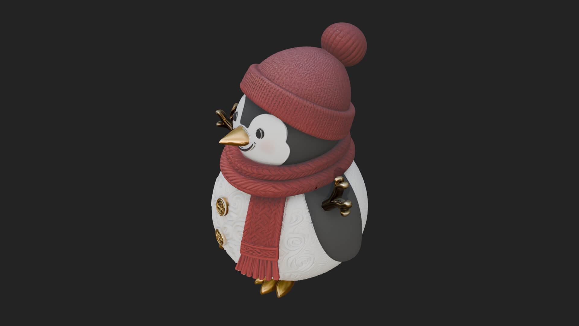 Knit Hat Penguin Statue Design 7 3D Print Model 3D Model