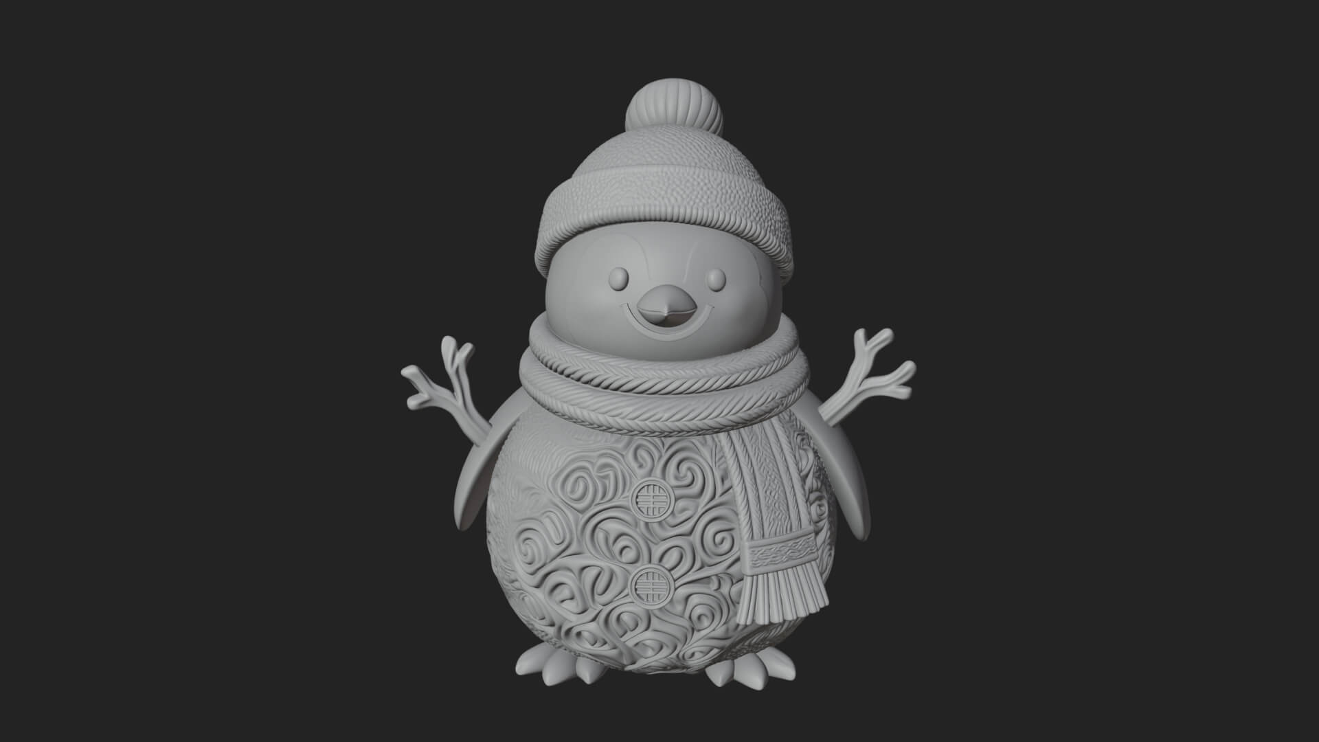 Knit Hat Penguin Statue Design 7 3D Print Model 3D Model