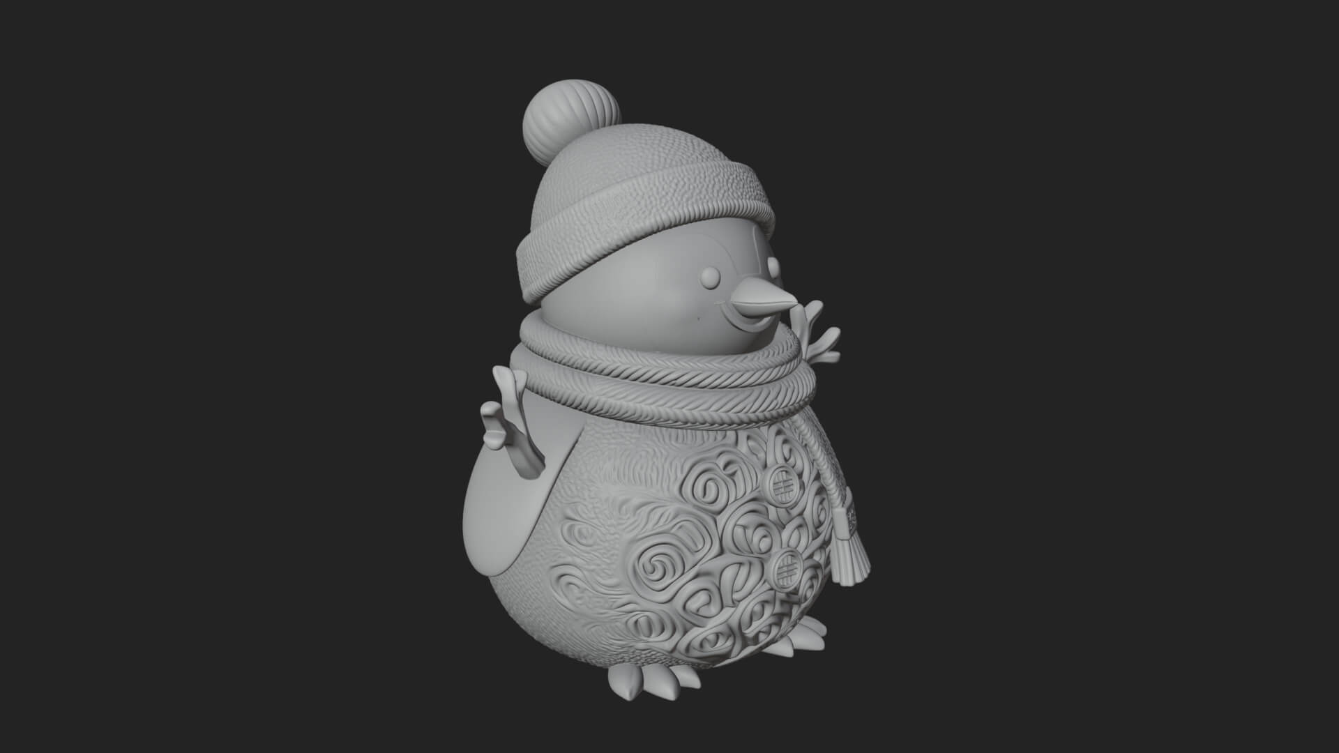 Knit Hat Penguin Statue Design 7 3D Print Model 3D Model