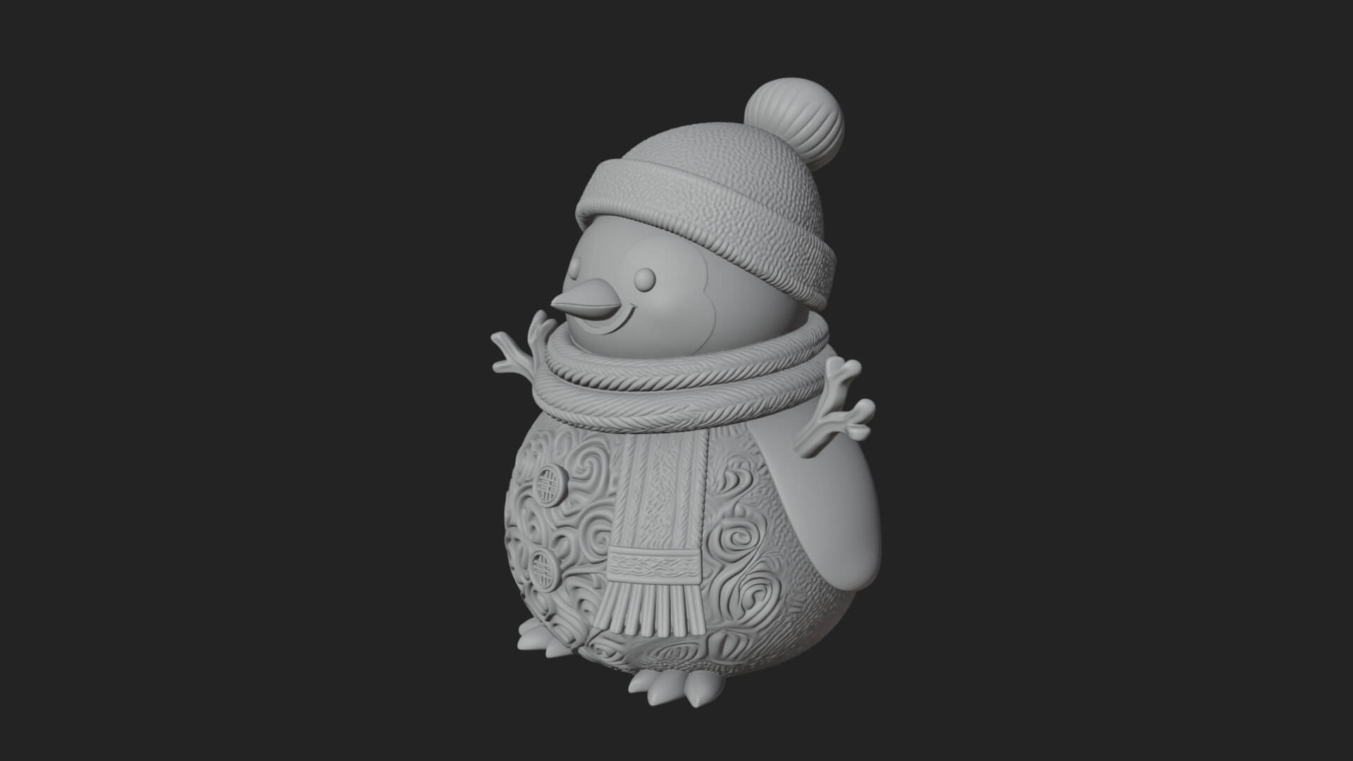 Knit Hat Penguin Statue Design 7 3D Print Model 3D Model