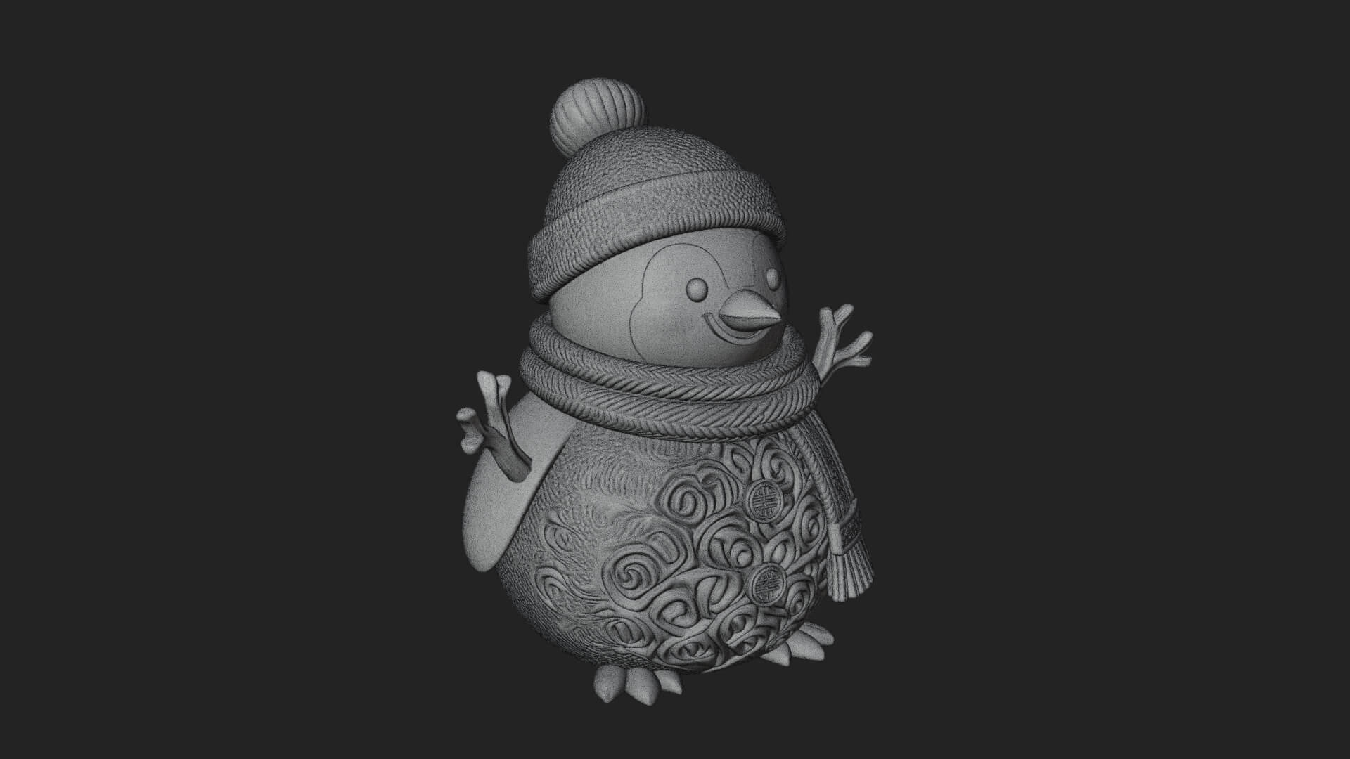 Knit Hat Penguin Statue Design 7 3D Print Model 3D Model