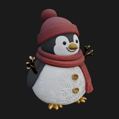 Knit Hat Penguin Statue Design 7 3D Print Model