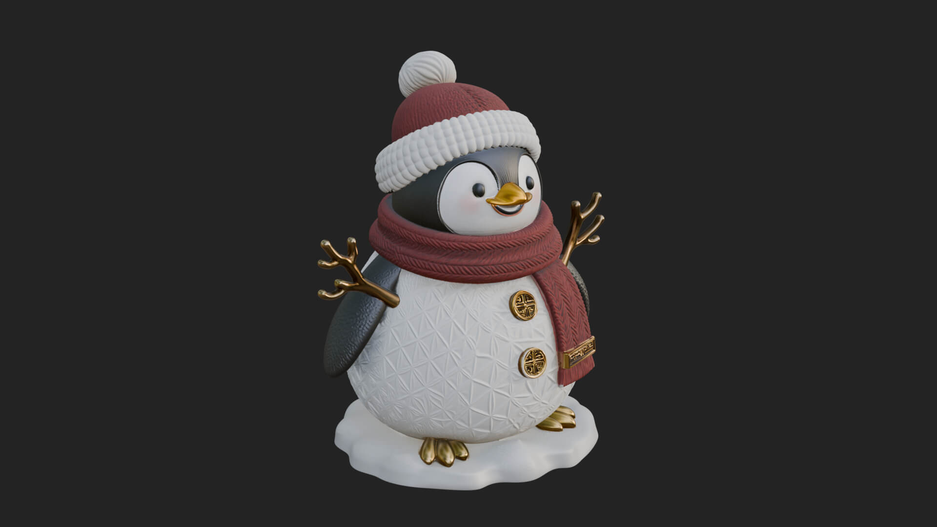 Knit Hat Penguin Statue Design 8 3D Print Model 3D Model