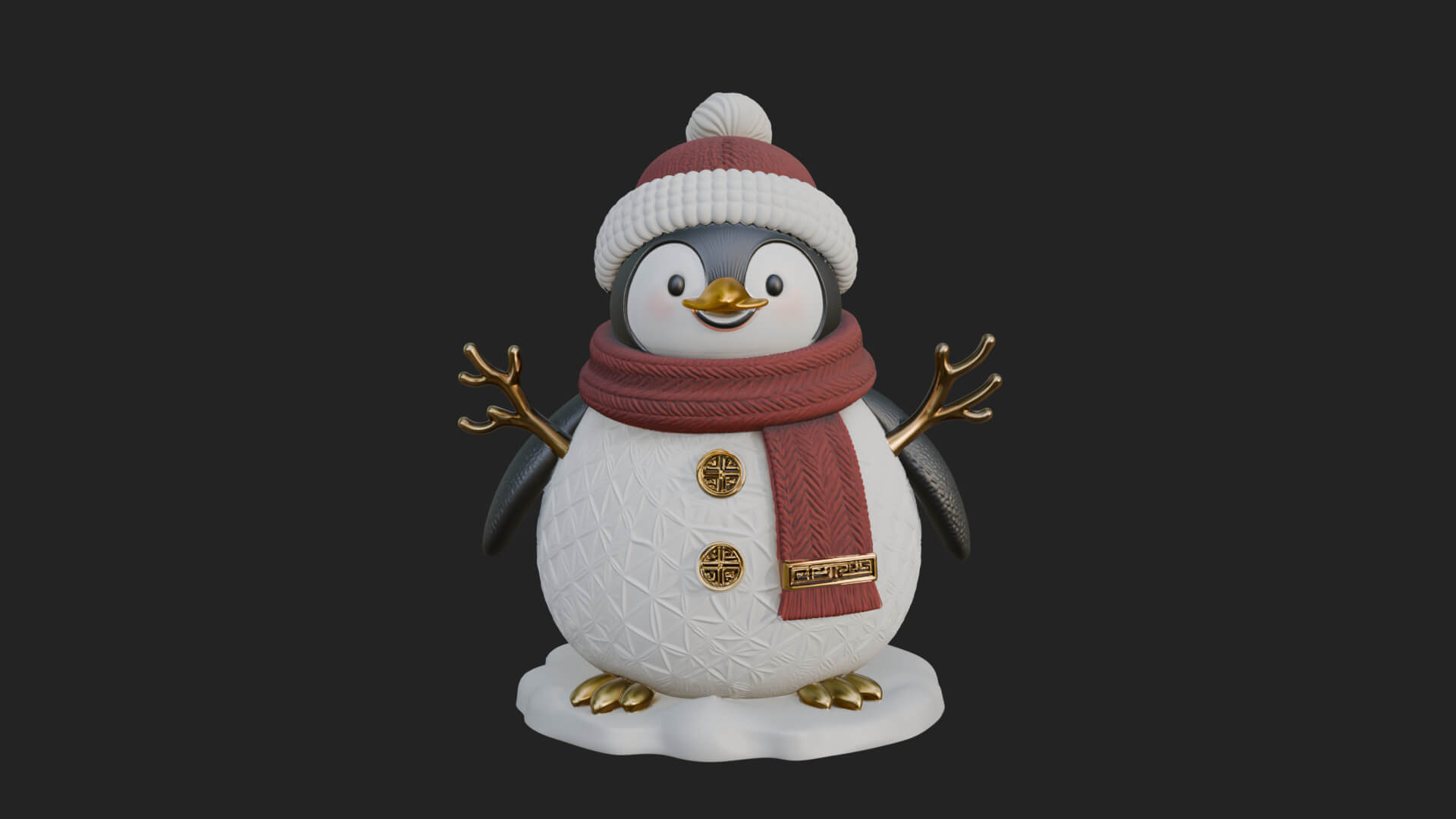 Knit Hat Penguin Statue Design 8 3D Print Model 3D Model