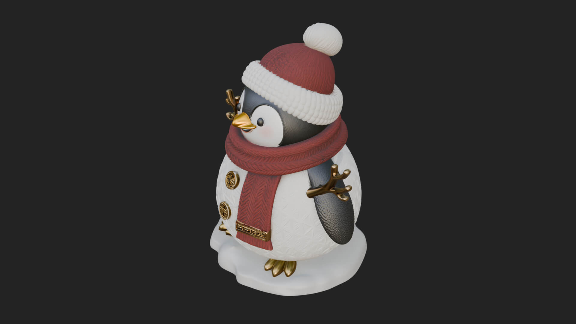 Knit Hat Penguin Statue Design 8 3D Print Model 3D Model