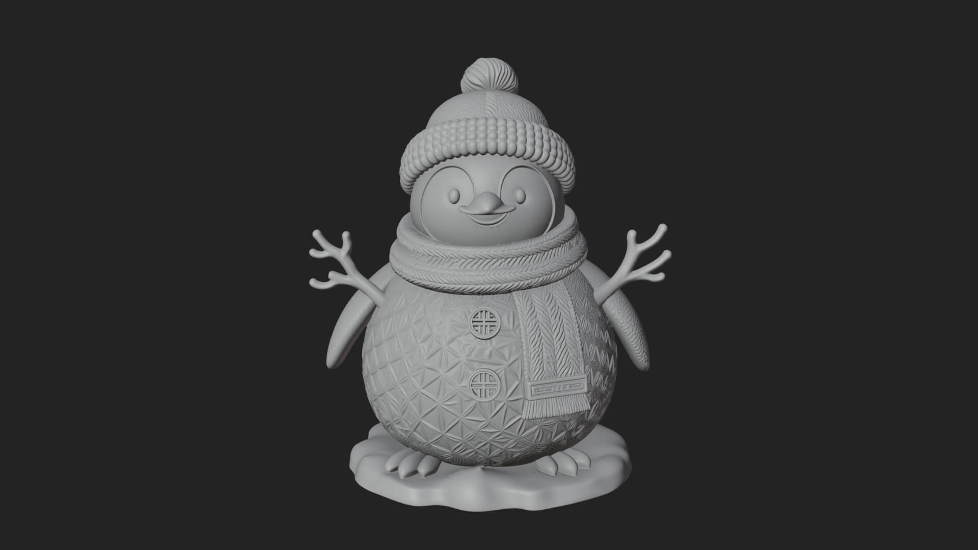 Knit Hat Penguin Statue Design 8 3D Print Model 3D Model