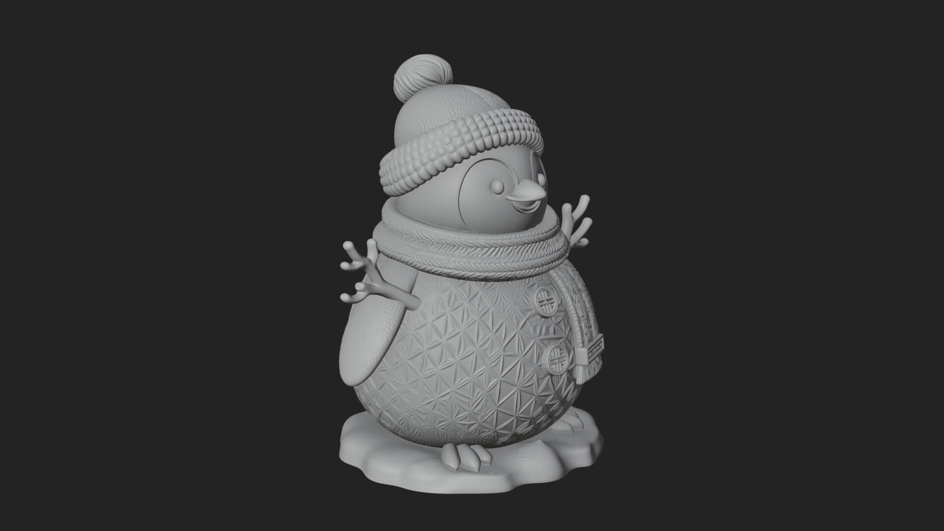 Knit Hat Penguin Statue Design 8 3D Print Model 3D Model