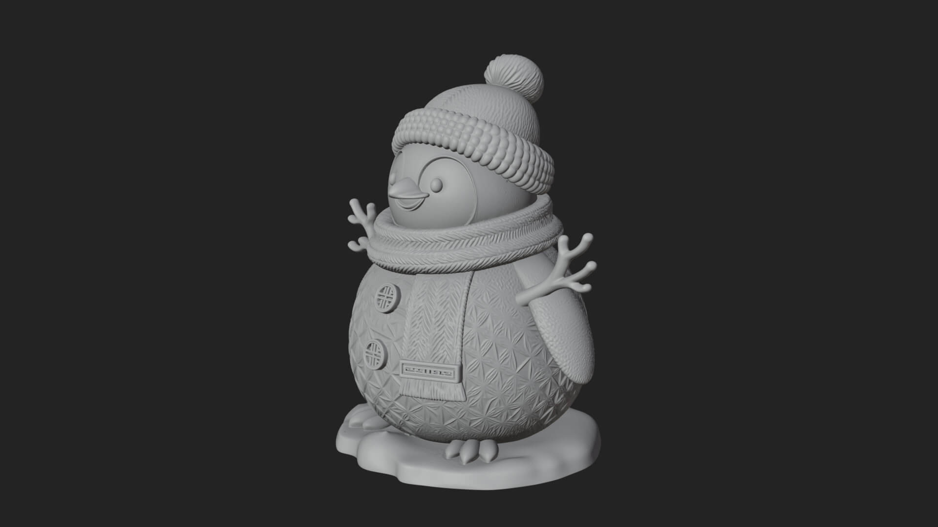 Knit Hat Penguin Statue Design 8 3D Print Model 3D Model