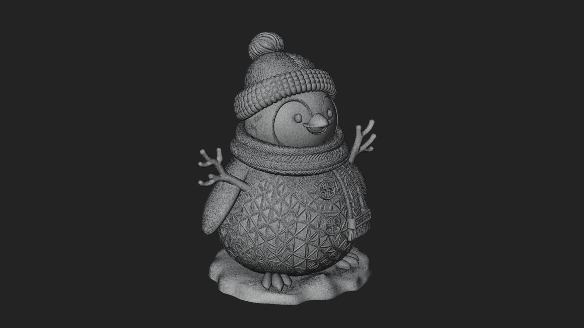 Knit Hat Penguin Statue Design 8 3D Print Model 3D Model