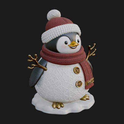 Knit Hat Penguin Statue Design 8 3D Print Model