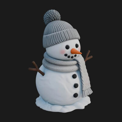 Knit Hat Snowman Statue Design 1 3D Print Model