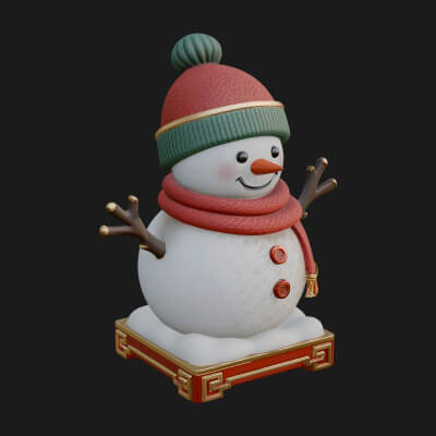 Knit Hat Snowman Statue Design 12 3D Print Model