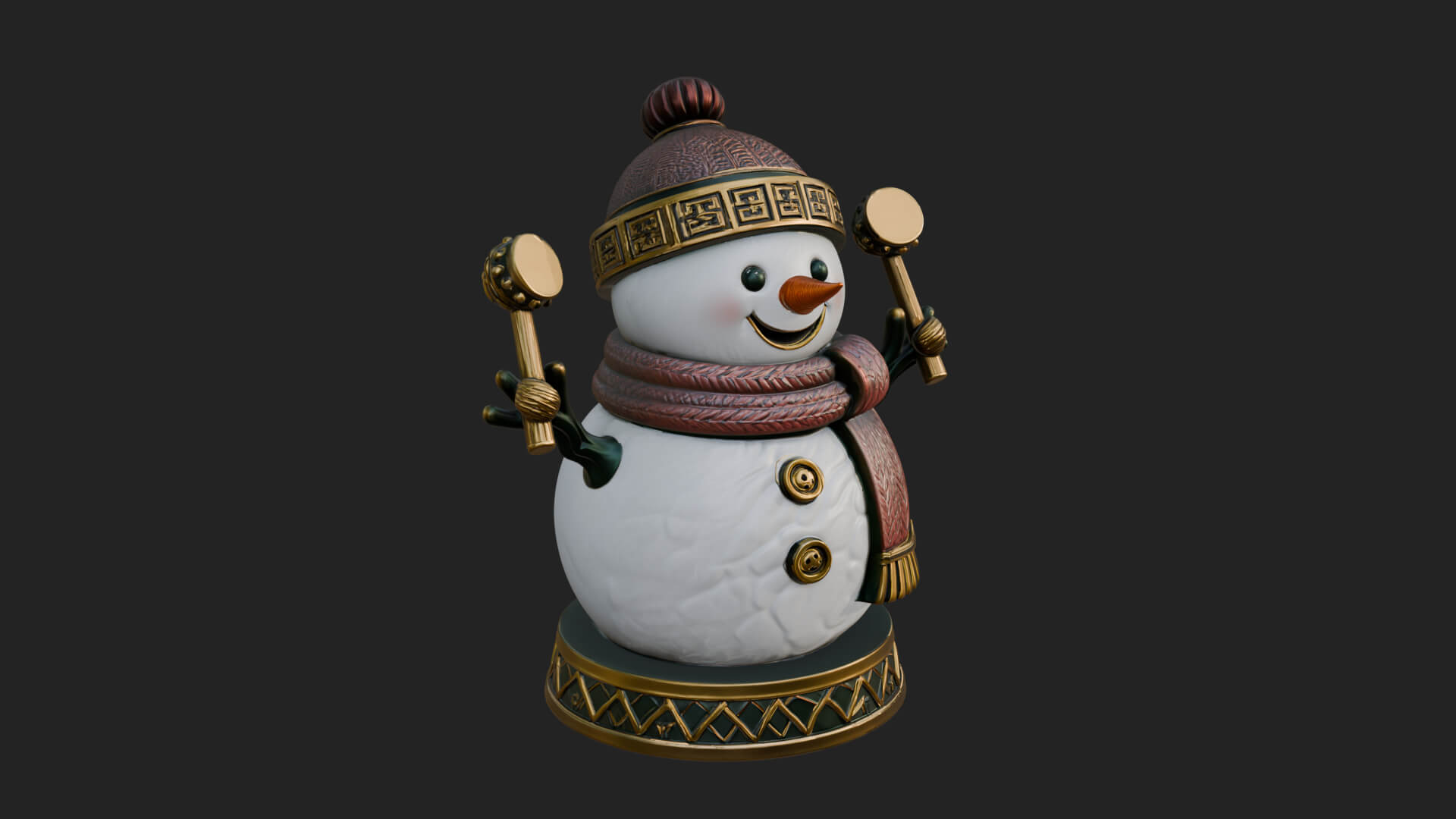 Knit Hat Snowman Statue Design 15 3D Print Model 3D Model
