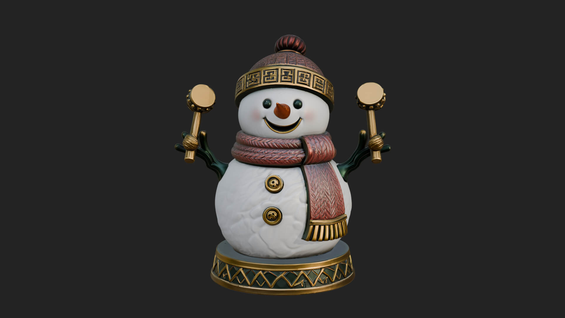 Knit Hat Snowman Statue Design 15 3D Print Model 3D Model