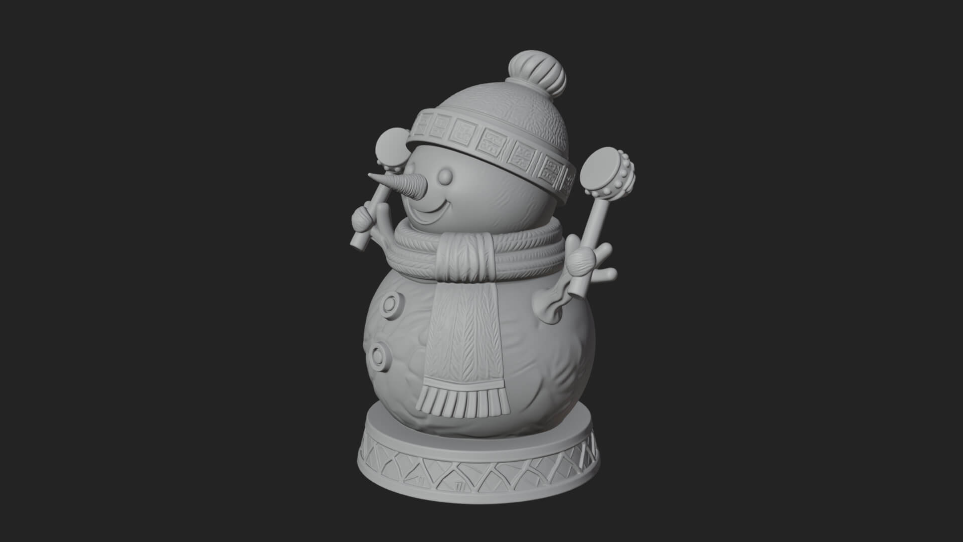 Knit Hat Snowman Statue Design 15 3D Print Model 3D Model