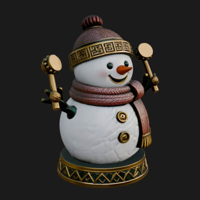 Knit Hat Snowman Statue Design 15 3D Print Model