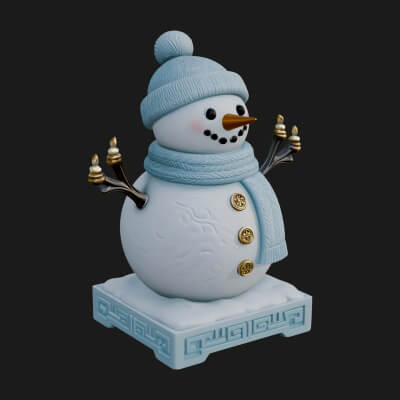 Knit Hat Snowman Statue Design 19 3D Print Model