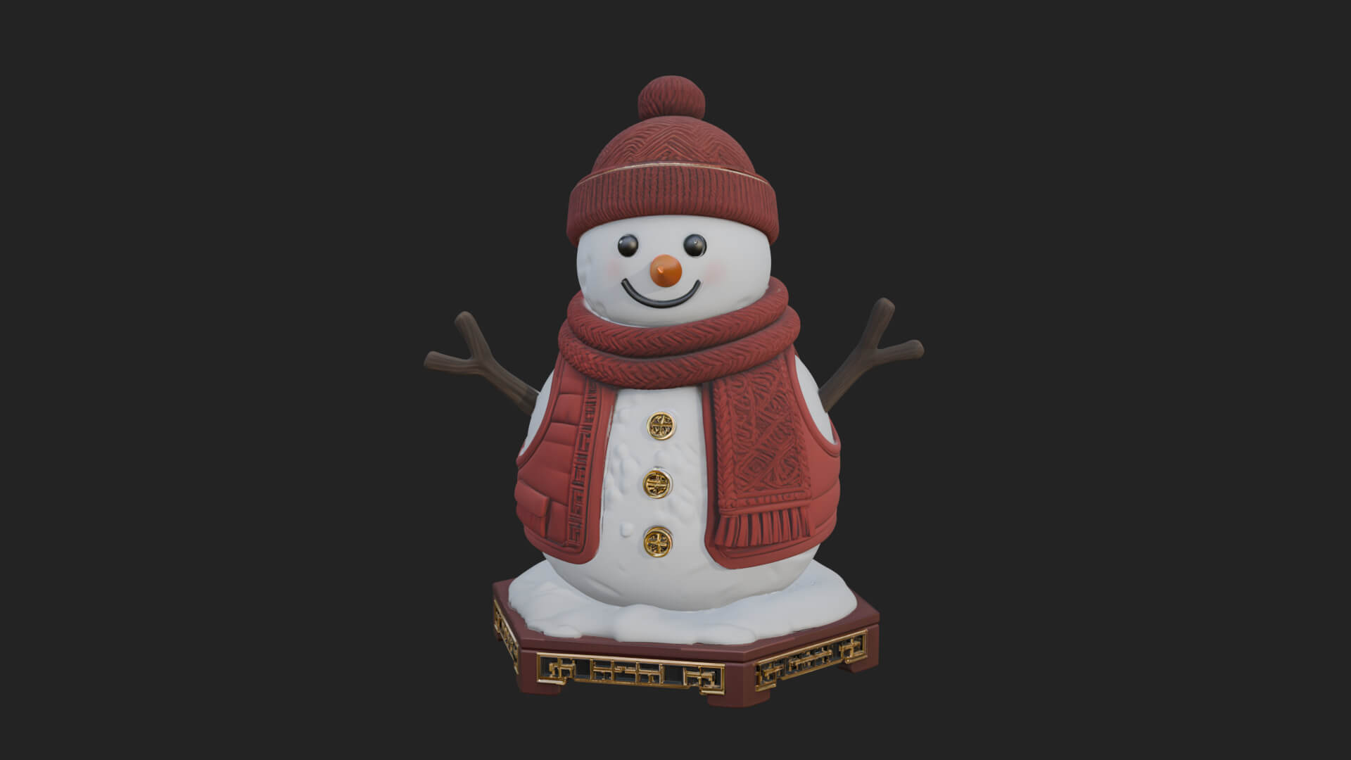 Knit Hat Snowman Statue Design 21 3D Print Model 3D Model
