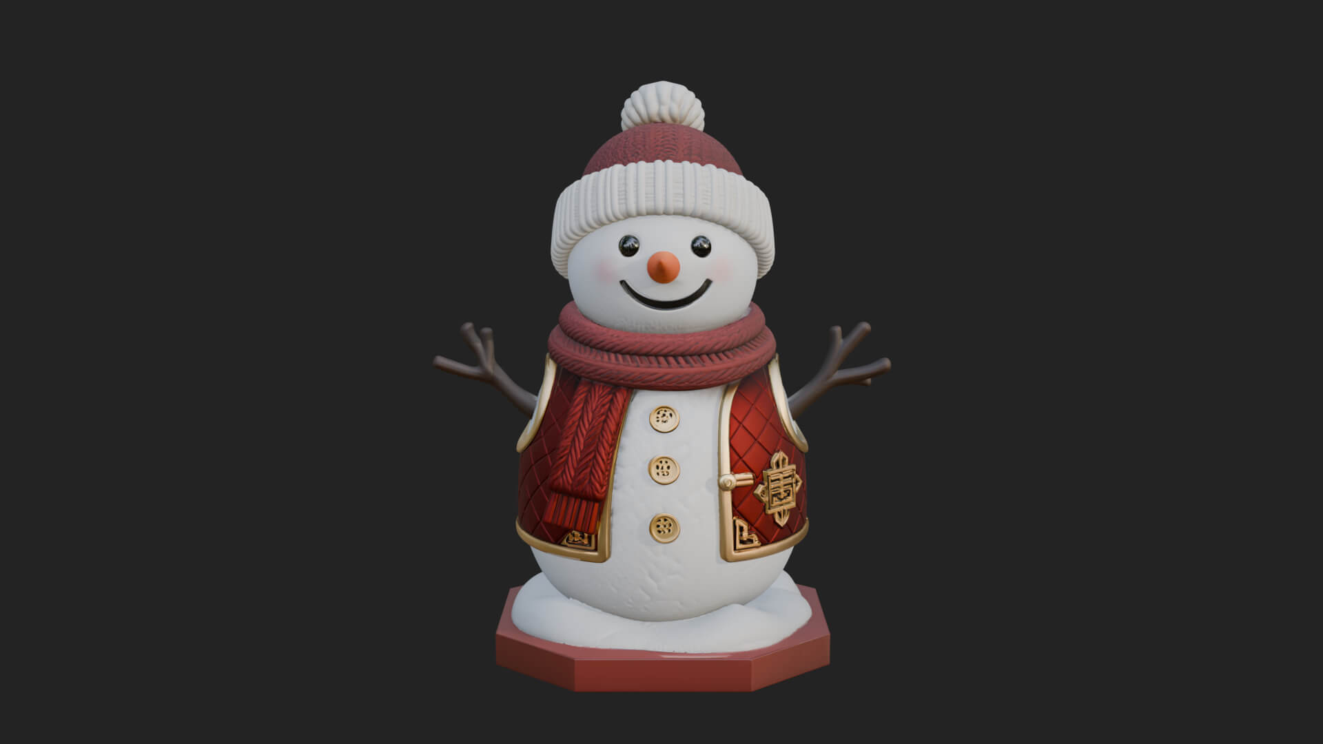 Knit Hat Snowman Statue Design 22 3D Print Model 3D Model